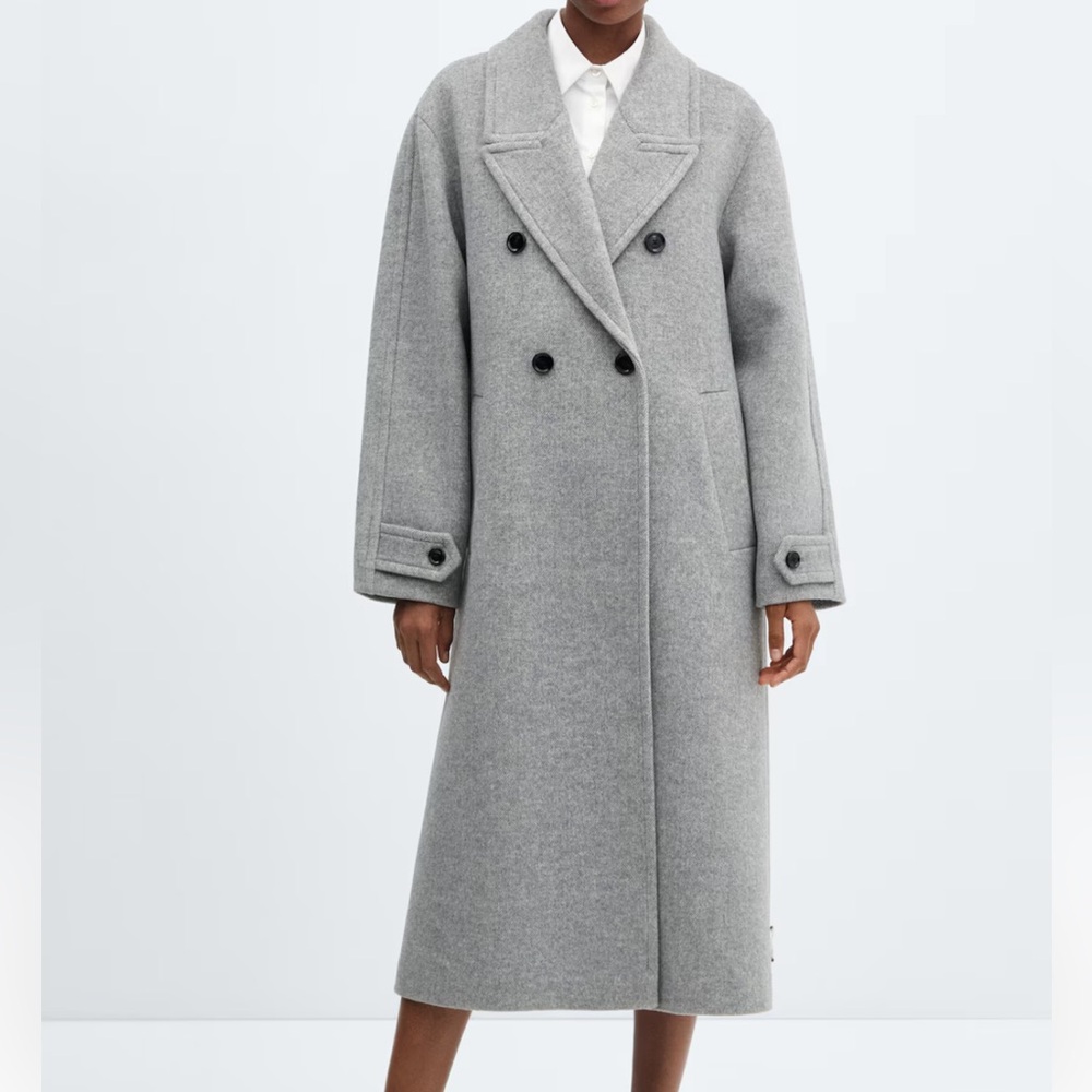 Mango Elegant Gray Double-Breasted Pea Coat